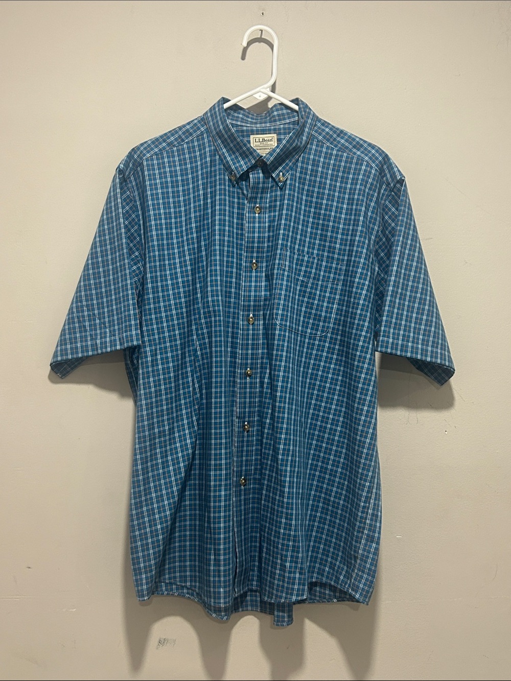 L.L. Bean Blue Plaid Short-Sleeve Button-Down Shirt